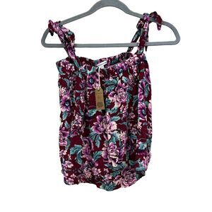 American Eagle Outfitters Womens Off The‎ Shoulder Top Crop Floral Burgundy Sz S
